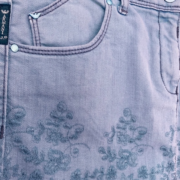 Armani Jeans Fringed Embroidered Mini Lilac Jean Skirt $380 - Picture 2 of 5